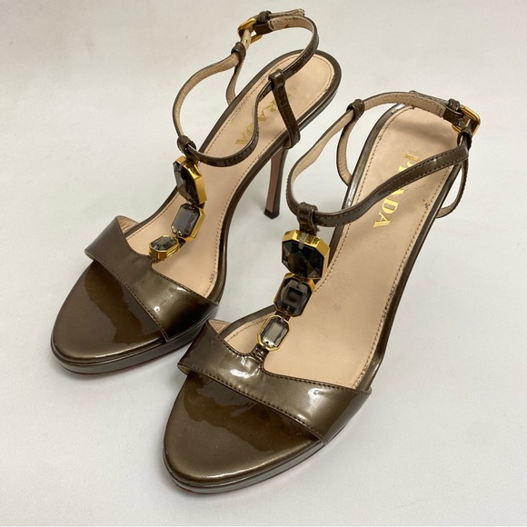 Prada Jewel Embellished Heels Heeled Sandals 6.5 / 36.5 Ankle Strap Stilettos - Picture 1 of 14
